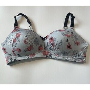 Torrid Women’s Bra 42DD Floral Wireless Back Closure Dream Wire Free Boost Gray